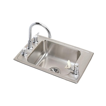 Elkay Lustertone Stainless Steel 31X19-1/2X7-5/8 Single Bowl Top Mount Classroom Sink + Faucet/Bubbler Kit DRKR3119C
